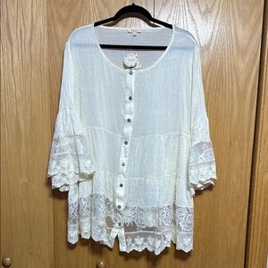 ODDY Cream Ruffled Lace Tunic